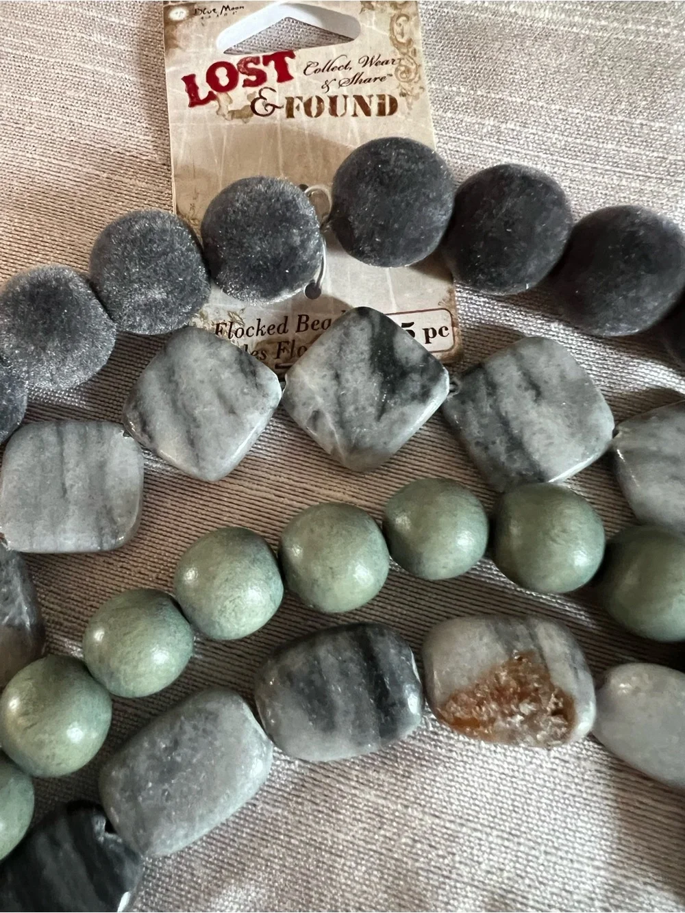 Gorgeous Grey Bead Variety Lot — Picasso Marble, Flocked Acrylic, Dyed Gray Wood